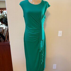 Connected Apparel Emerald Green Dress with Ruching| SIze 10